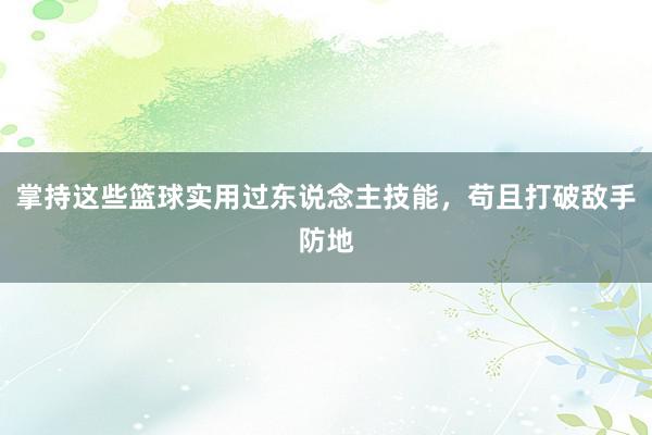 掌持这些篮球实用过东说念主技能，苟且打破敌手防地